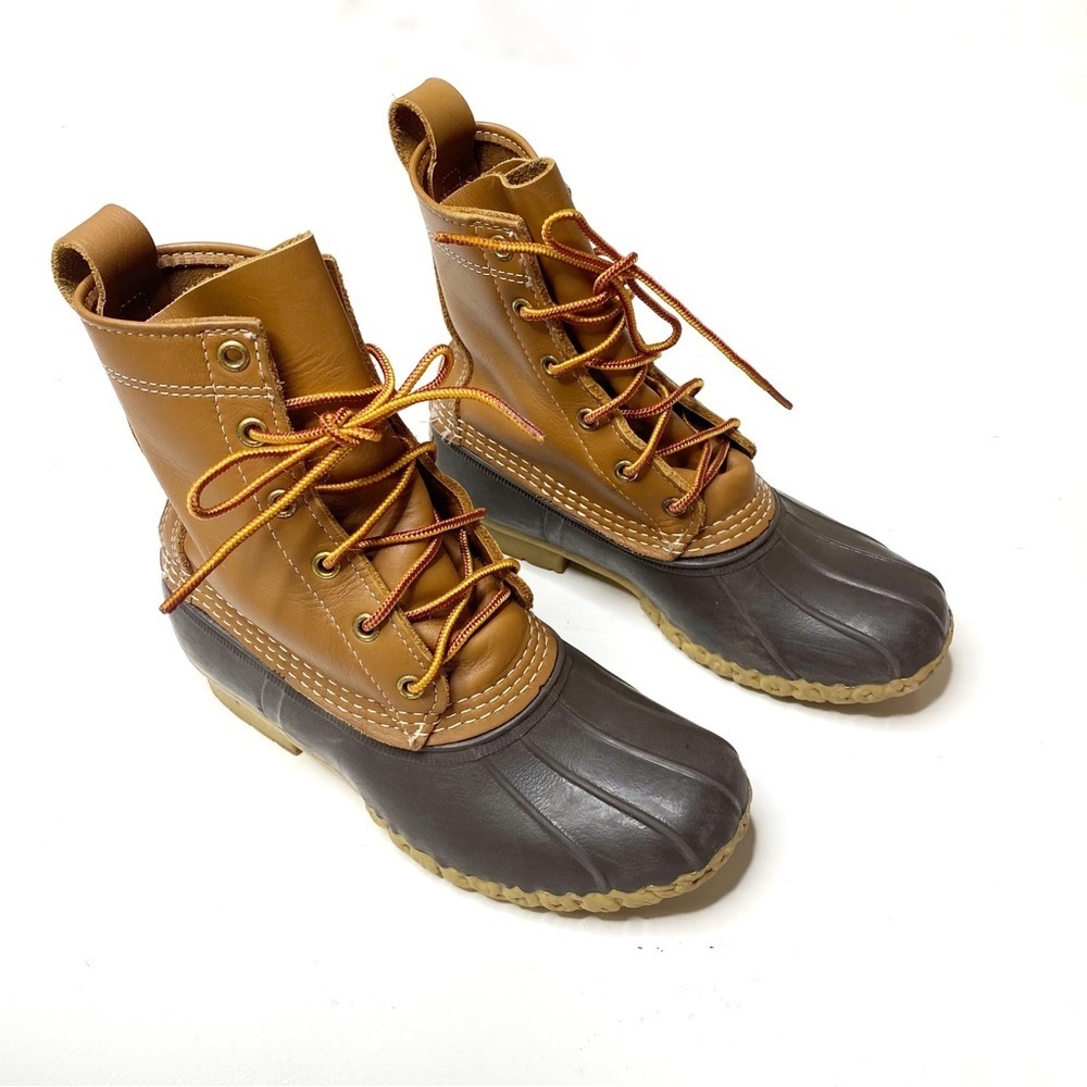 L.L. Bean 8” Duck Boots Brown Leather Rubber Waterproof Women’s Size 7